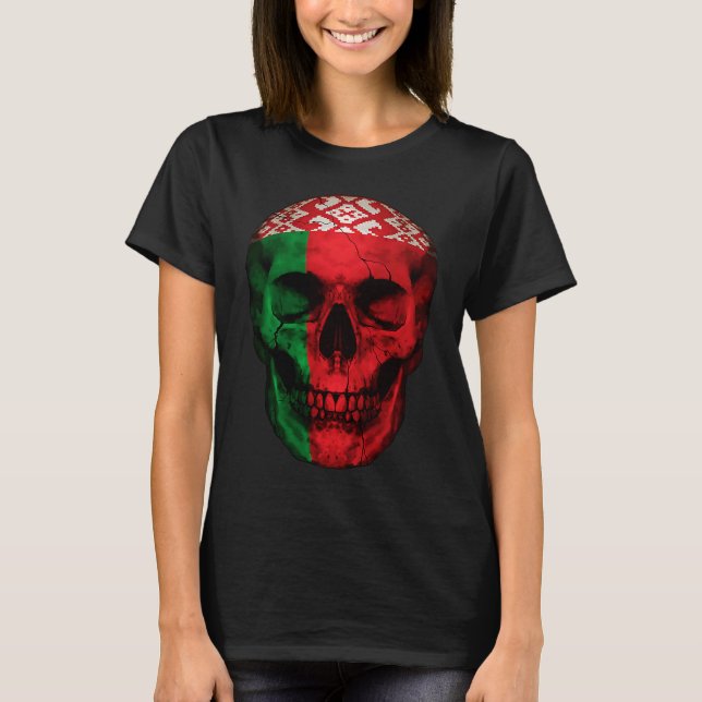 Belarus Flag Skull Belarusian Roots Proud Patrioti T-Shirt (Vorderseite)