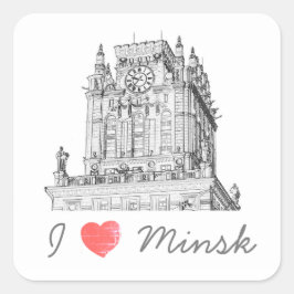 Belarus I Liebe Minsk City Gates Architecture Quadratischer Aufkleber