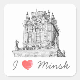 Belarus I Liebe Minsk City Gates Architecture Quadratischer Aufkleber