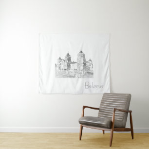 Belarus Mir Castle Cityscape Sketch Tapestes Wandteppich