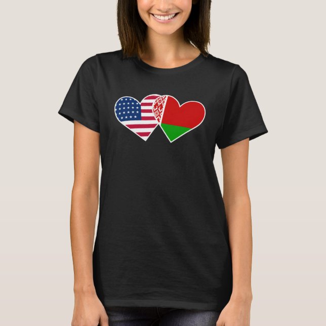 Belarus USA Flag Twin Heart  for Belarusian Americ T-Shirt (Vorderseite)
