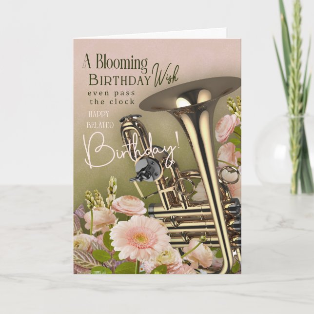 Belated Birthday Card For Brass Instrument Player Karte (Vorderseite)