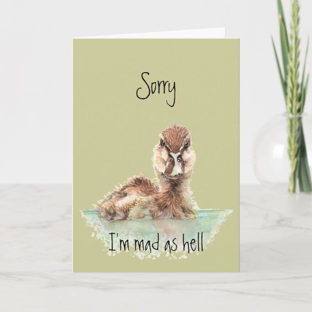 Belated Birthday Funny Angry Duck, Bird Karte (Vorderseite)