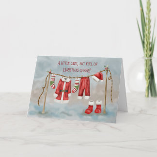 Belated Christmas with Santa’s Outfit on Clothesl Dankeskarte