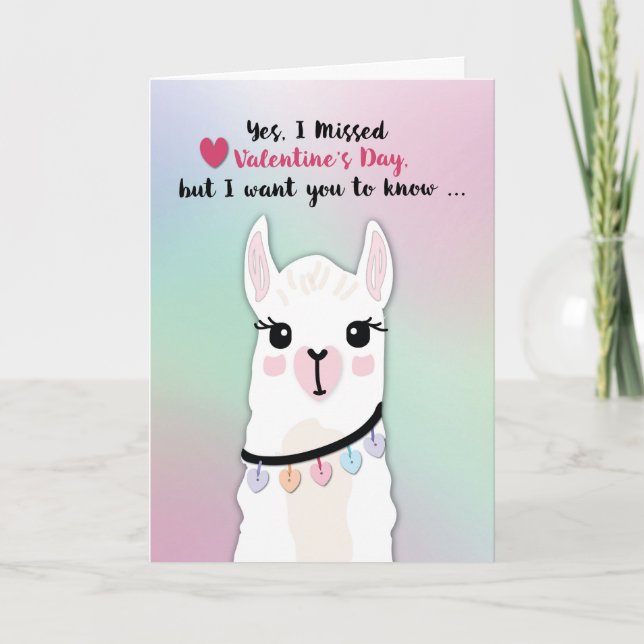 Belated Llamas Valentine's Day Hearts Karte (Vorderseite)
