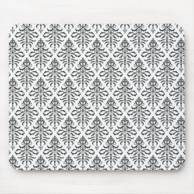 Belaubtes Damast-Wiederholungs-Muster - Schwarzes Mousepad (Vorne)