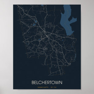 Belchertown Massachusetts Straßenkarte Poster (Nac