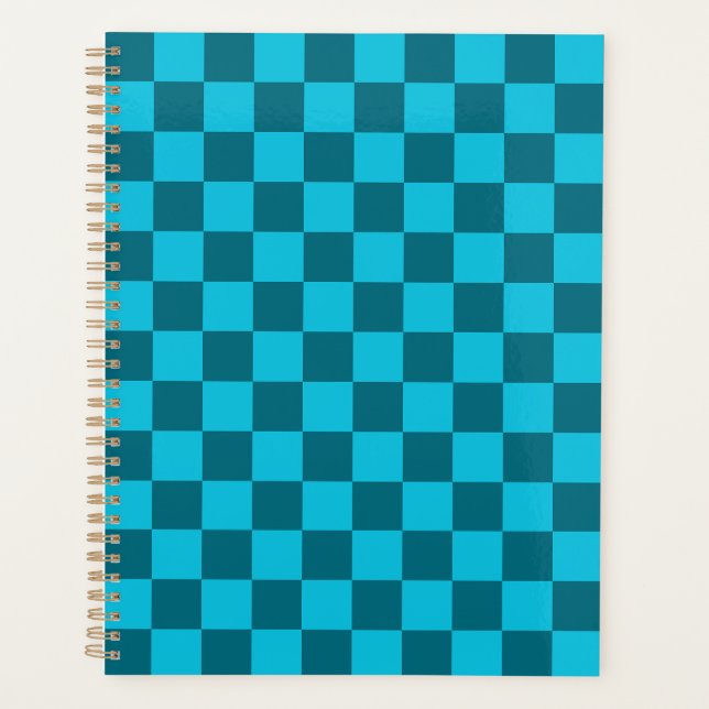Belebendes Teal- und Türkis-Schachbrettmuster Planer (Vorderseite)