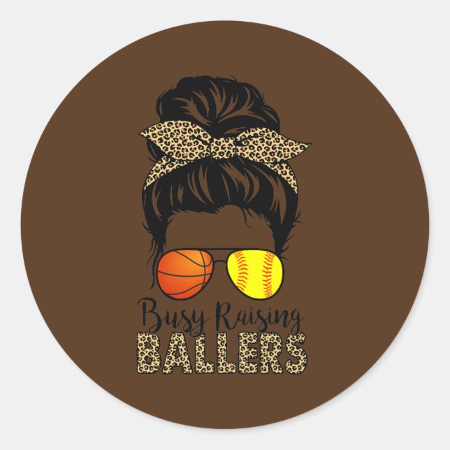 Belebte Anhebung Baller Softball und Basketball Ma Runder Aufkleber (Vorderseite)