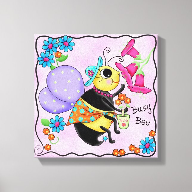 Belebte Bee Dressed Whimsy Honey Bee Pink Art Leinwanddruck (Vorderseite)