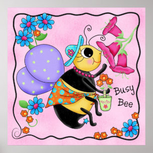Belebte Bee Dressed Whimsy Honey Bee Pink Art Poster