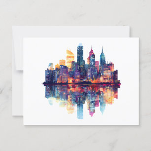 Belebte City Skyline bei Nacht Postkarte