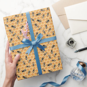 Belebte Golden Honey Bees und Honeycomb Geschenkpapier
