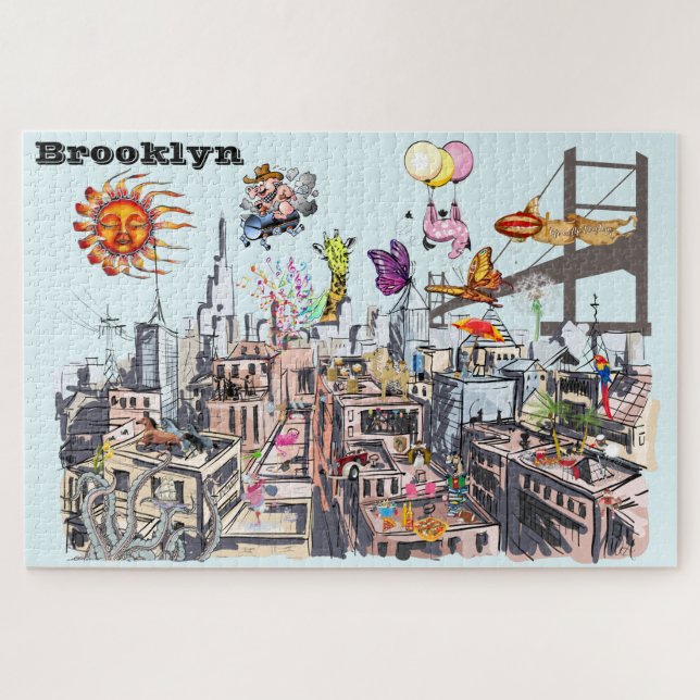 Belebte Stadt Brooklyn Surreal Pop Art (Horizontal)