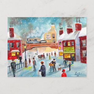 Belebte Street Szene Winterzug Öl Malerei Kunst po Postkarte
