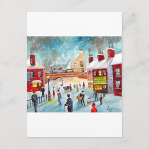 Belebte Street Szene Winterzug Ölmalerei Kunst Postkarte