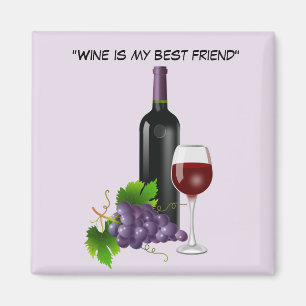 Belebte Weinflasche mit Glas Magnet