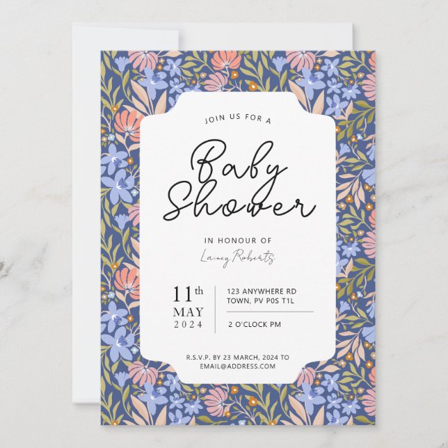 Belebter Retro Bohemische Daffodien Tossed Floral Einladung (Vorderseite)