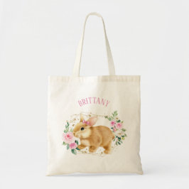 Belegen mit rosa und goldfarbenen Blume für Ostern Tragetasche
