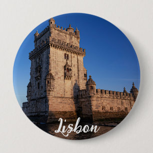 Belem Turm bei Sonnenuntergang in Lissabon, Portug Button