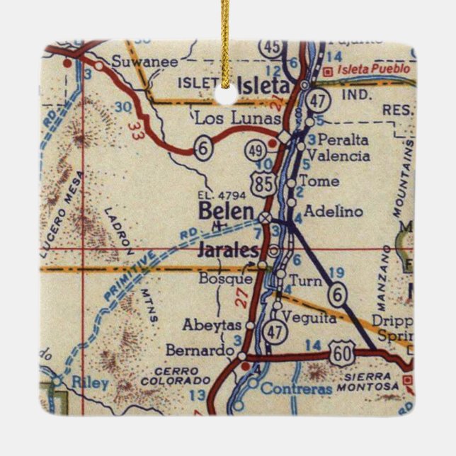 Belen New Mexico Vintag Map Keramikornament (Rückseite)