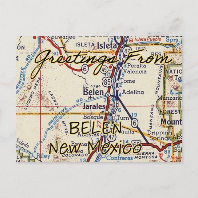 Belen New Mexico Vintag Map Postkarte (Vorderseite)