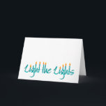 Beleuchten Sie die Lichter Feiertagskarte<br><div class="desc">Beleuchten Sie die Lichter Chanukah Karte,  typografischer Entwurf enthält beleuchtete Kerzen.</div>