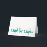 Beleuchten Sie die Lichter Feiertagskarte<br><div class="desc">Beleuchten Sie die Lichter Chanukah Karte,  typografischer Entwurf enthält beleuchtete Kerzen.</div>