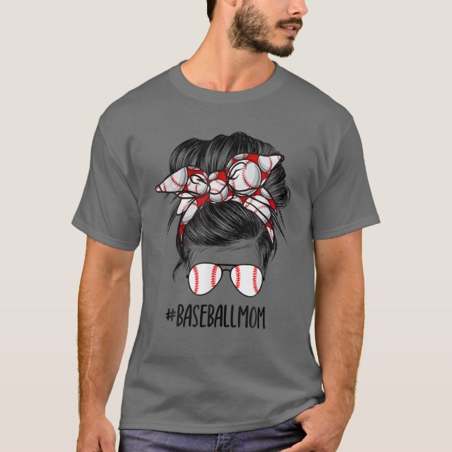 Beleuchtet Baseball Mama Messy Bun Game Day Vibes  T-Shirt (Vorderseite)