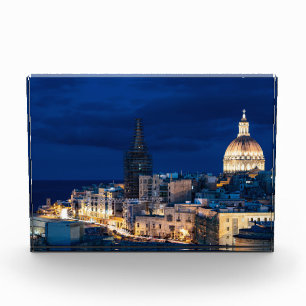Beleuchtet in der Nacht Valletta Altstadt und Hafe Fotoblock