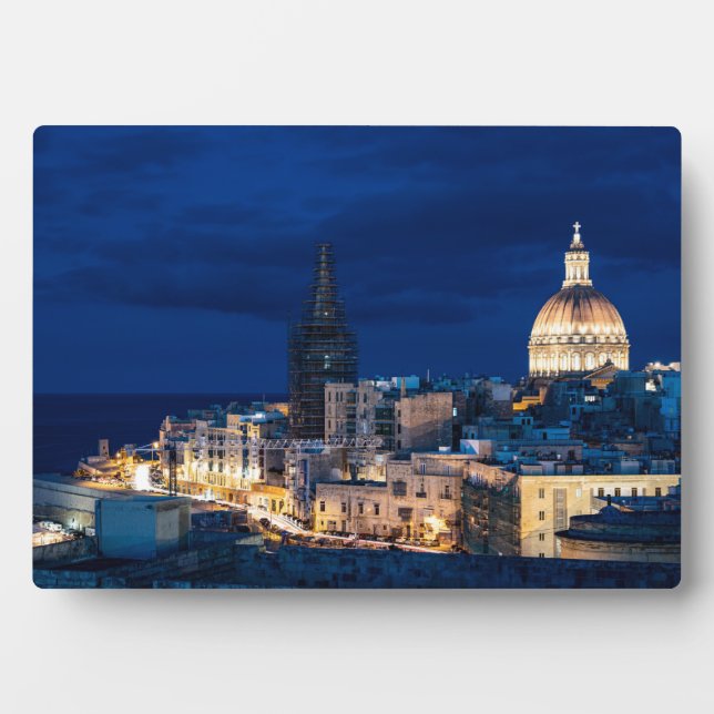 Beleuchtet in der Nacht Valletta Altstadt und Hafe Fotoplatte (Vorderseite)