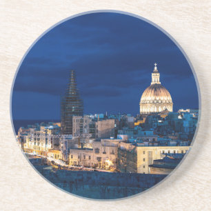 Beleuchtet in der Nacht Valletta Altstadt und Hafe Getränkeuntersetzer