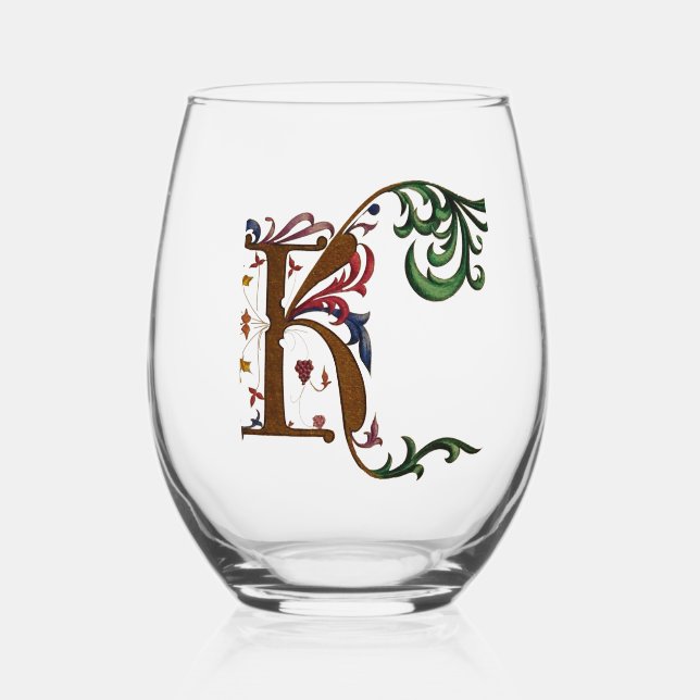 beleuchtete Initial K Weinglas Ohne Stiel (Vorderseite)