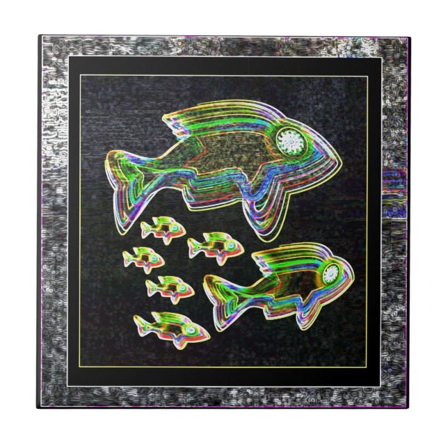 Beleuchtete Reflektion: Fisch in Flutlicht Fliese (Vorderseite)