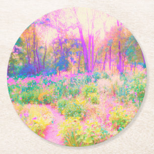 Beleuchtete rosa und korallenrote Gartenlandschaft Runder Pappuntersetzer