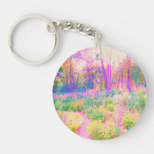 Beleuchtete rosa und korallenrote Gartenlandschaft Schlüsselanhänger
