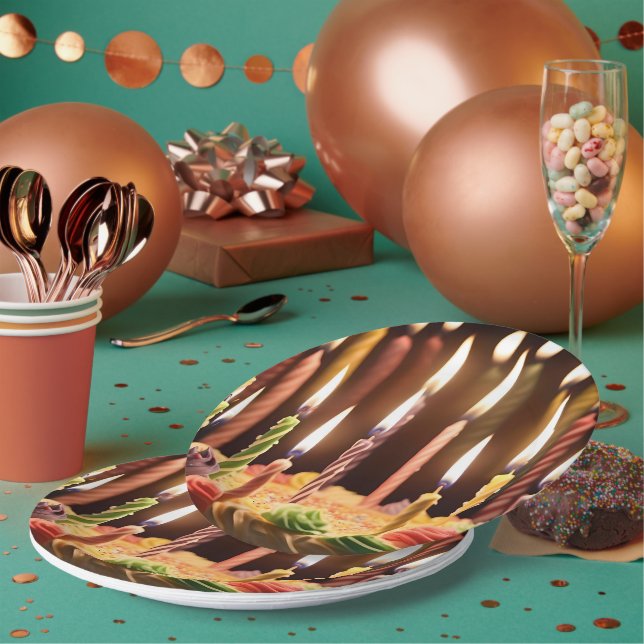 Beleuchtete Wünsche: Glühende Kerzen Tageskuchen Pappteller (Multi)