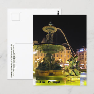 Beleuchteter Brunnen und Meerjungfrau. Rossio, Lis Postkarte