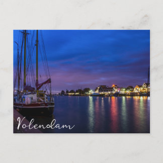 Beleuchteter Volendam-Hafen nachts Postkarte