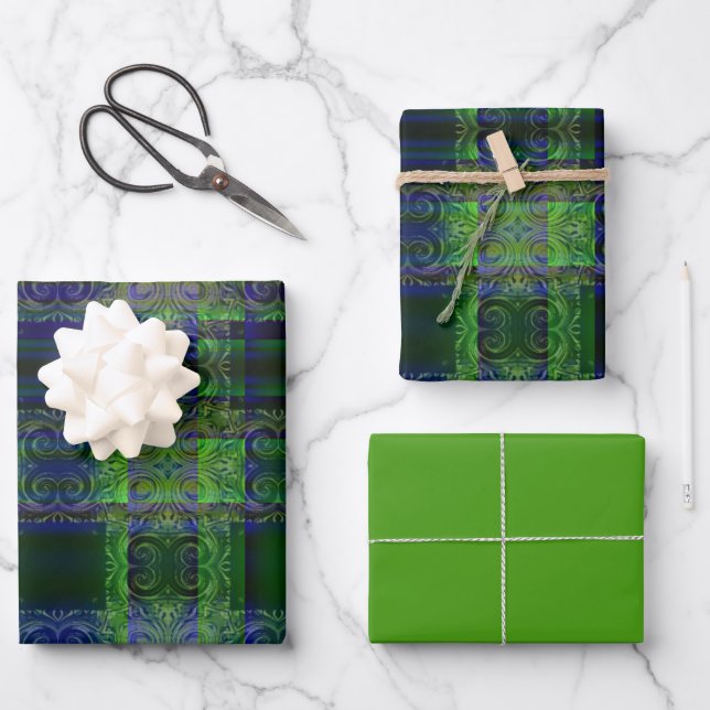 Beleuchtung Blau/Grün Geschenkpapier Set (Vorderseite)