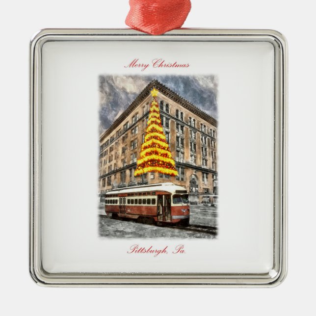 "Beleuchtung des Hornes des Weihnachtsbaums" Ornament Aus Metall (Vorne)