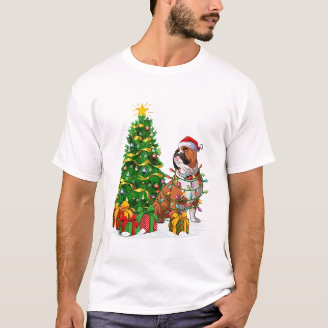 Beleuchtung Santa English Bulldog T-Shirt (Vorderseite)