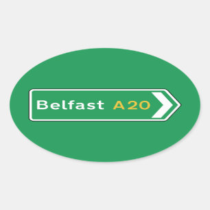 Belfast, BRITISCHES Verkehrsschild Ovaler Aufkleber