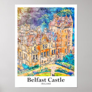 Belfast Castle Irland Reise Aquarell-Skizze Poster