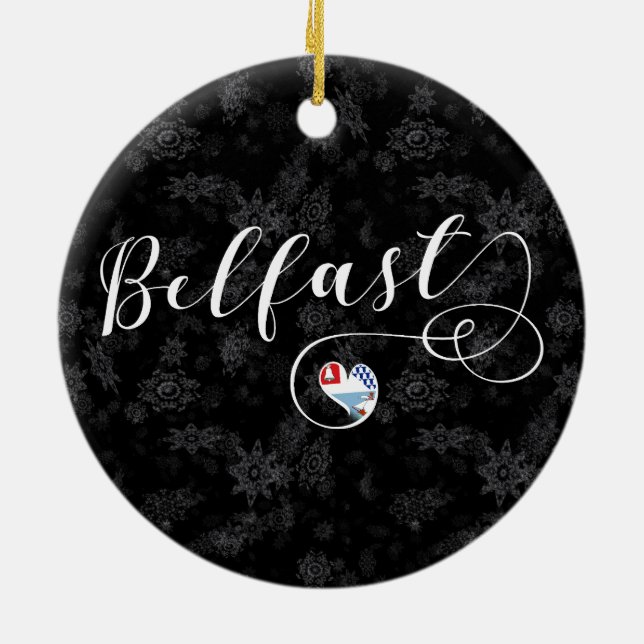 Belfast Flag im Herzen Keramik Ornament (Hinten)