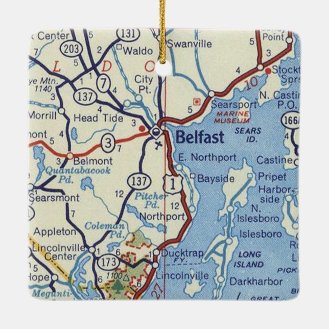 Belfast Maine 50's Map Keramikornament (Rückseite)