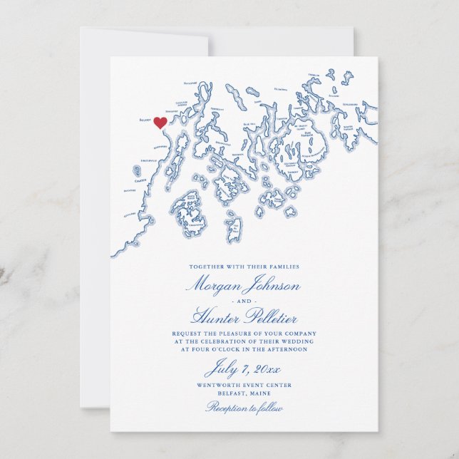 Belfast Maine Map Wedding Invitation - Penobscot Einladung (Vorderseite)
