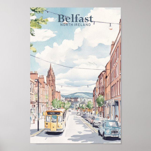 Belfast North Ireland Gouache Illustration Travel Poster (Vorne)