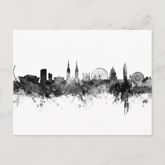 Belfast Northern Ireland Skyline Schwarz-weiß Postkarte (Vorderseite)