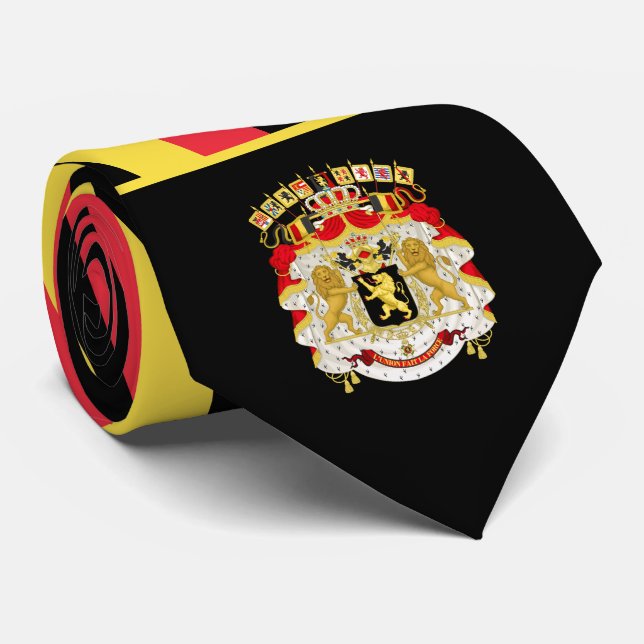 Belgian Flag & Coat of Arms, Flag of Belgium Krawatte (Gerollt)